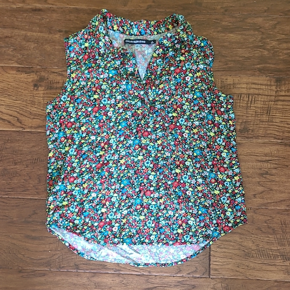 Calvin Klein Jeans Blue Sleeveless Polo Blouse